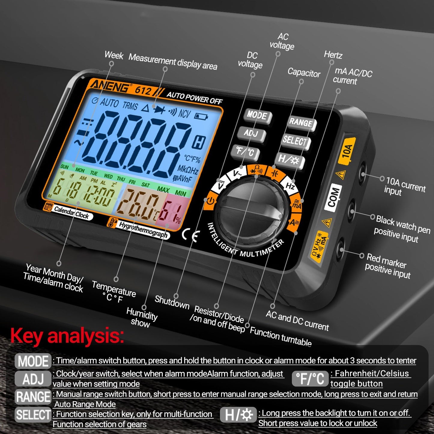 ANENG 612 Smart Digital Multimeter 3-in-1: Temperature, Humidity, Ammeter, Voltmeter - 4000 Count Professional Test Tools