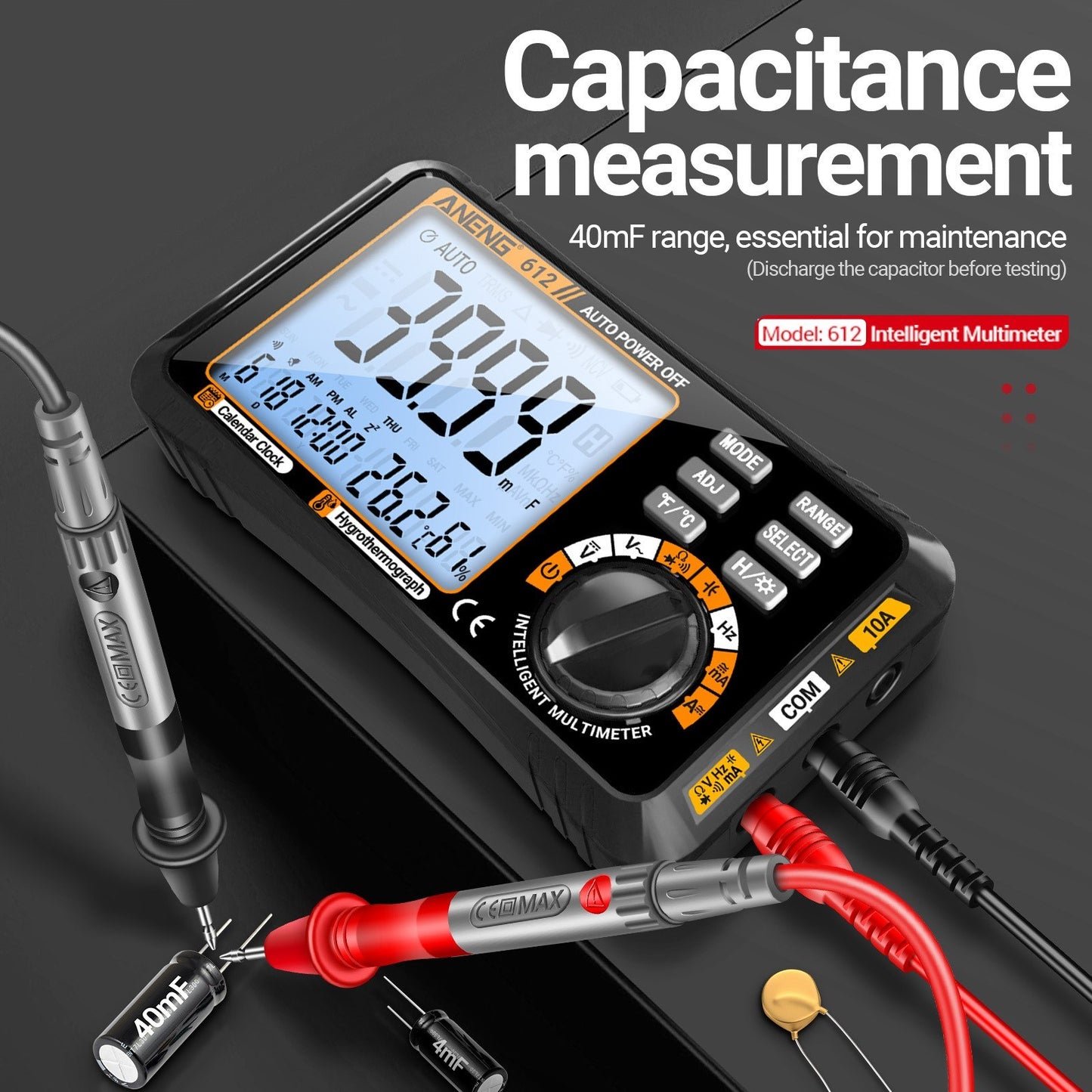 ANENG 612 Smart Digital Multimeter 3-in-1: Temperature, Humidity, Ammeter, Voltmeter - 4000 Count Professional Test Tools