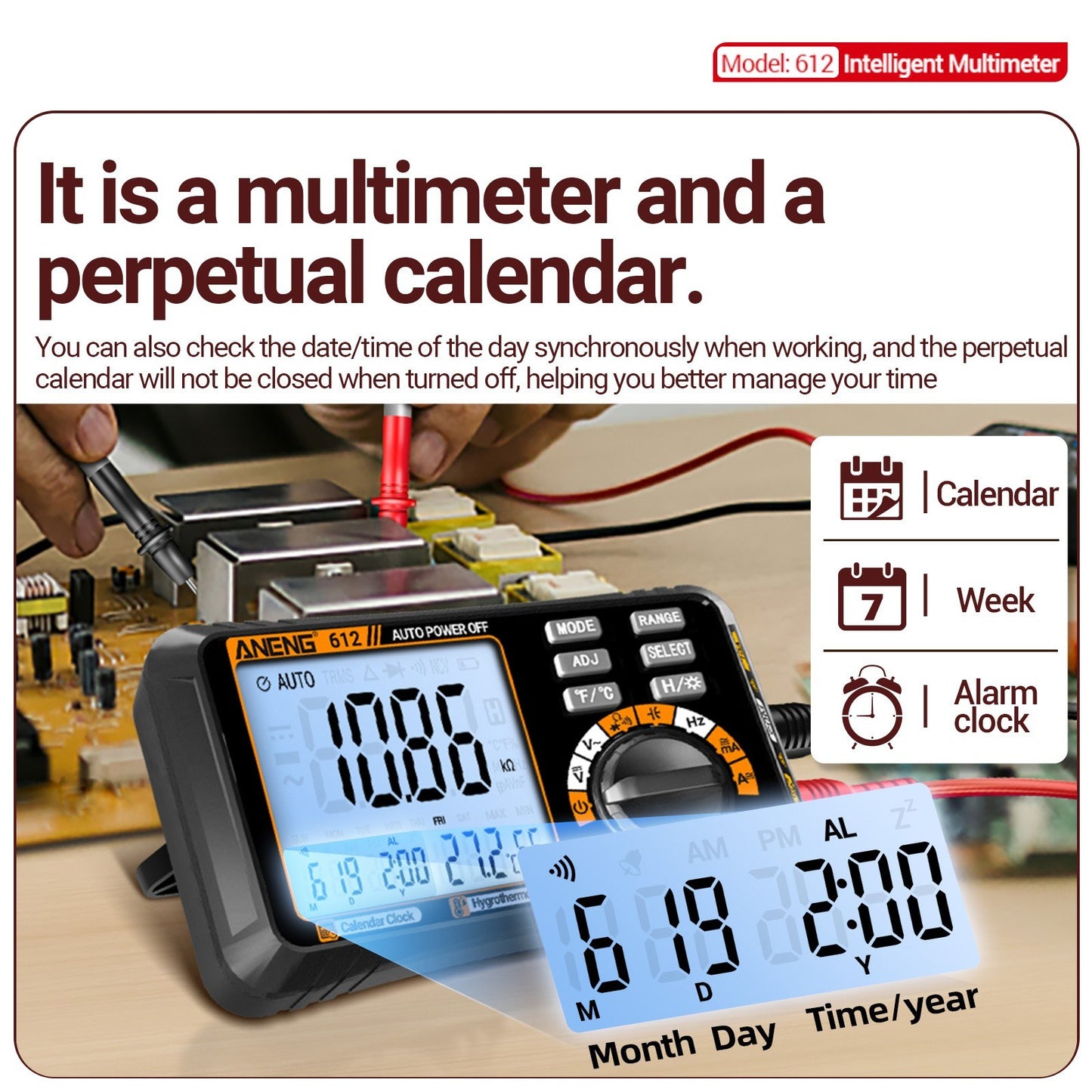 ANENG 612 Smart Digital Multimeter 3-in-1: Temperature, Humidity, Ammeter, Voltmeter - 4000 Count Professional Test Tools