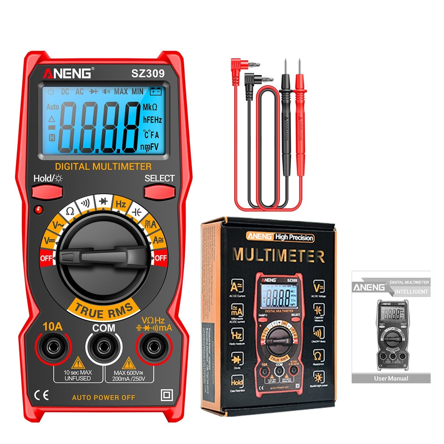 Smart Multimeter - ANENG SZ309, 1999 Count, High Precision Electrical Tester with LCD Backlight, AC/DC Voltmeter Ammeter for Electricians