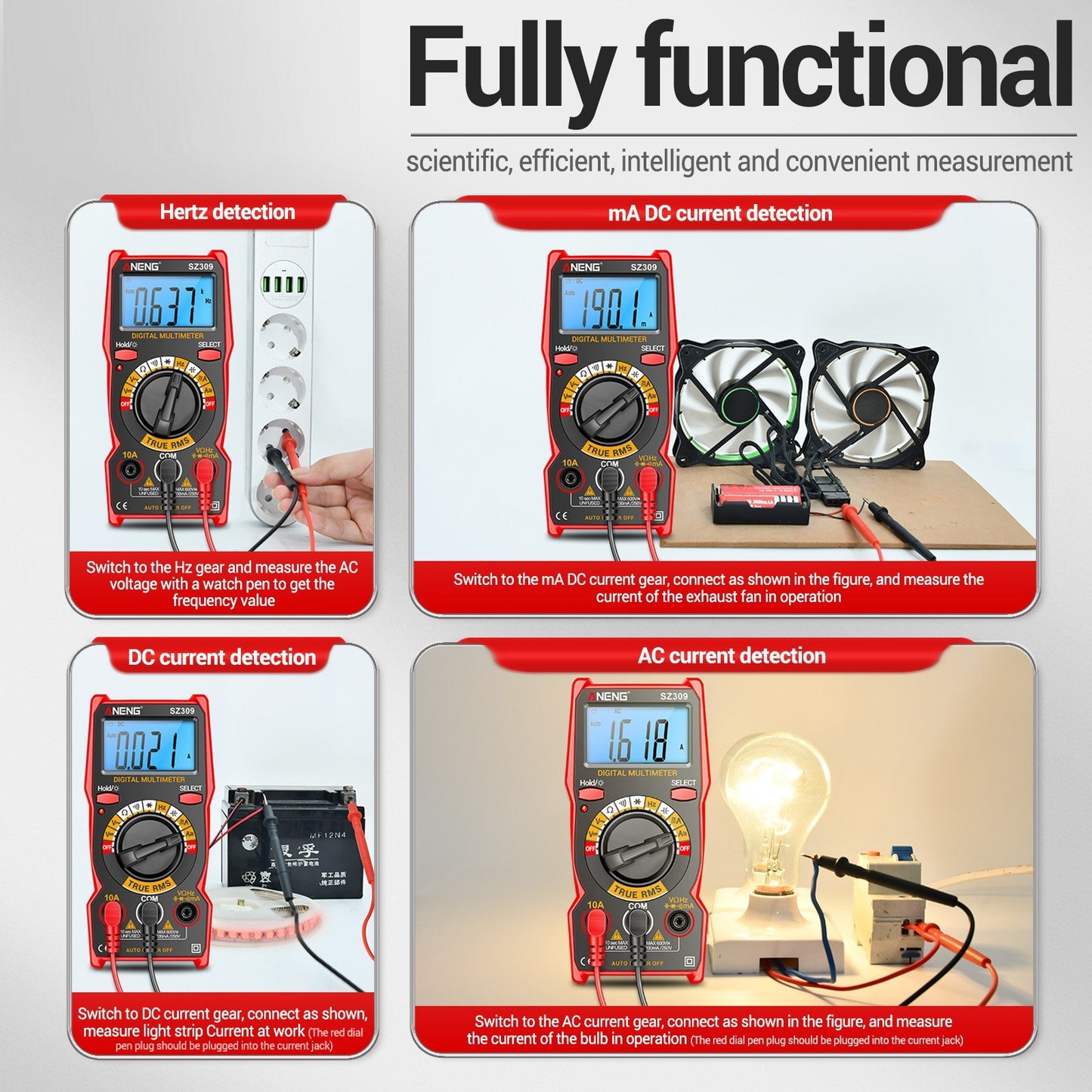Smart Multimeter - ANENG SZ309, 1999 Count, High Precision Electrical Tester with LCD Backlight, AC/DC Voltmeter Ammeter for Electricians