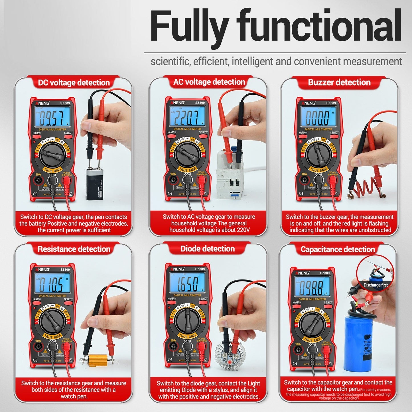 Smart Multimeter - ANENG SZ309, 1999 Count, High Precision Electrical Tester with LCD Backlight, AC/DC Voltmeter Ammeter for Electricians