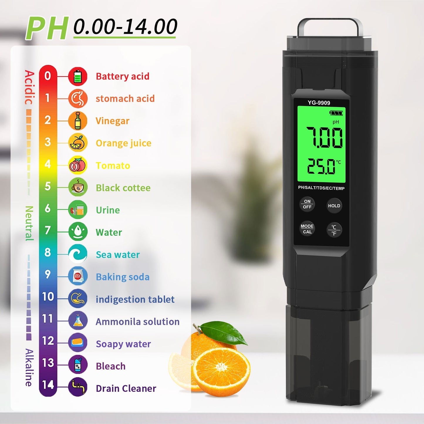 5-in-1 Water Quality Tester: PH, SALT, TDS, EC & Temperature Meter for Aquariums, Drinking Water & Pools