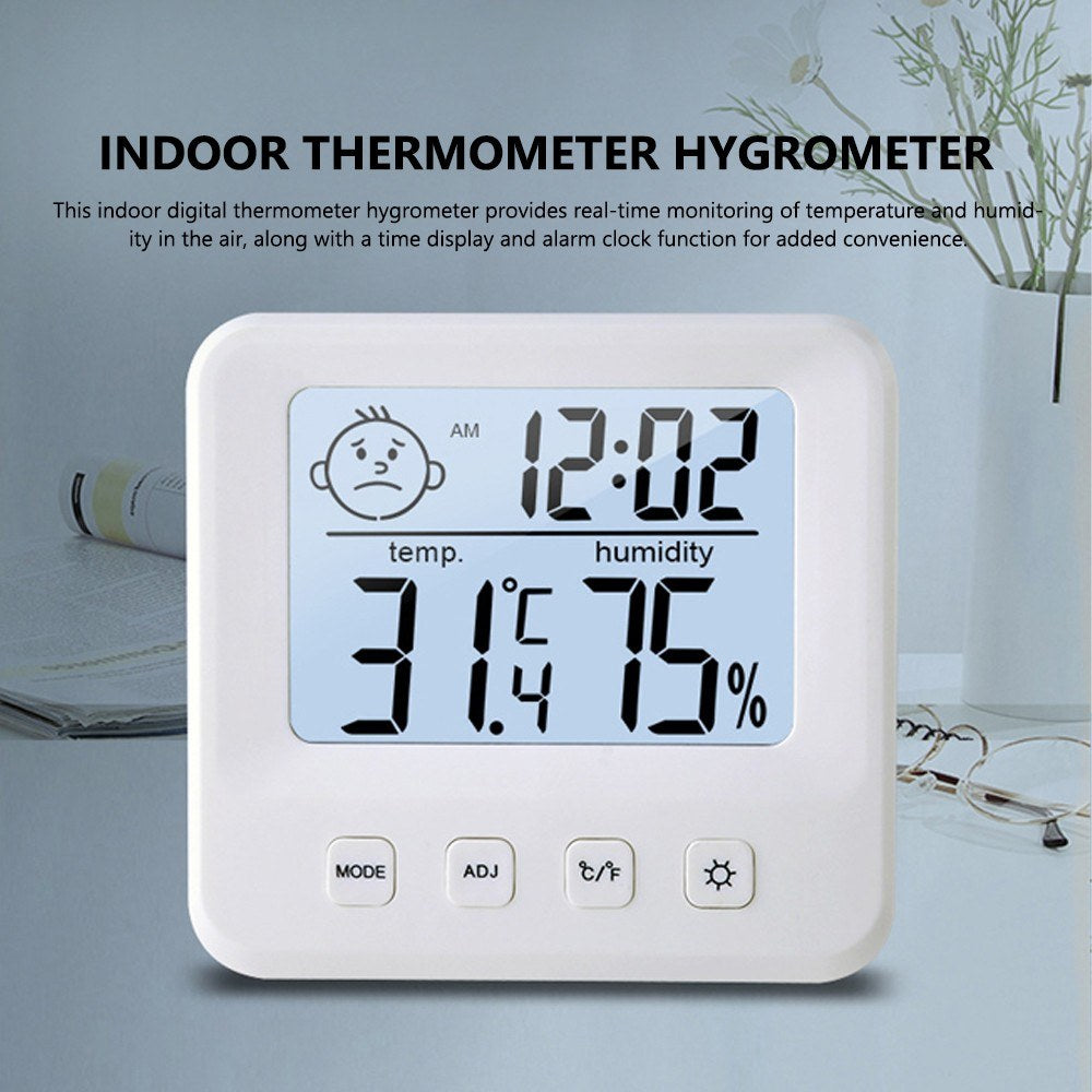 Digital Indoor Thermometer Hygrometer with LCD Temperature & Humidity Monitor, Time Display, Comfort Indicator, Alarm Clock, ℃/℉ Switching - Ideal for Home, Office, Baby Room, Greenhouse