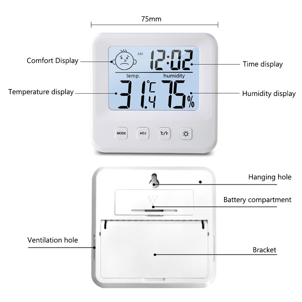Digital Indoor Thermometer Hygrometer with LCD Temperature & Humidity Monitor, Time Display, Comfort Indicator, Alarm Clock, ℃/℉ Switching - Ideal for Home, Office, Baby Room, Greenhouse