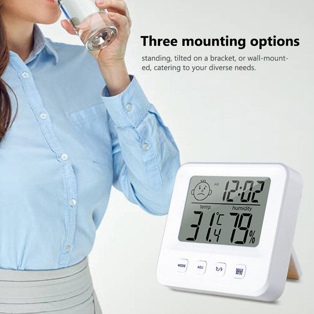 Digital Indoor Thermometer Hygrometer with LCD Temperature & Humidity Monitor, Time Display, Comfort Indicator, Alarm Clock, ℃/℉ Switching - Ideal for Home, Office, Baby Room, Greenhouse
