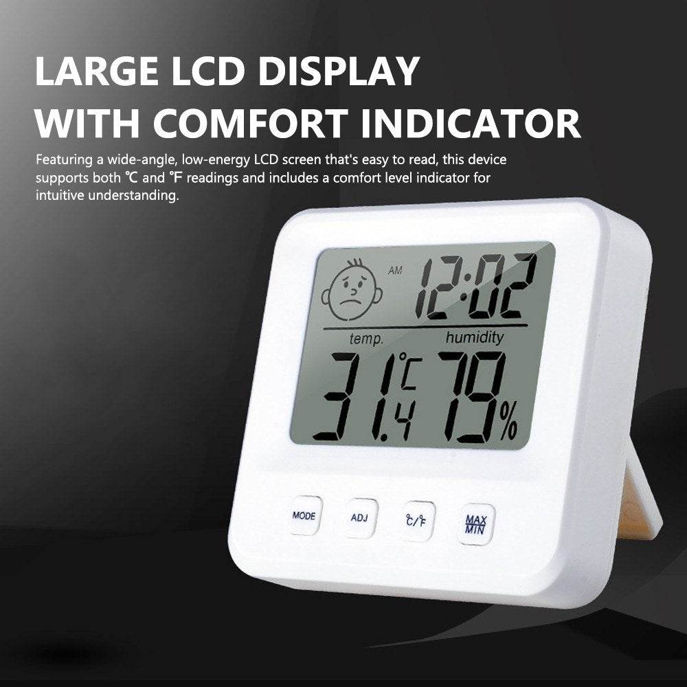Digital Indoor Thermometer Hygrometer with LCD Temperature & Humidity Monitor, Time Display, Comfort Indicator, Alarm Clock, ℃/℉ Switching - Ideal for Home, Office, Baby Room, Greenhouse