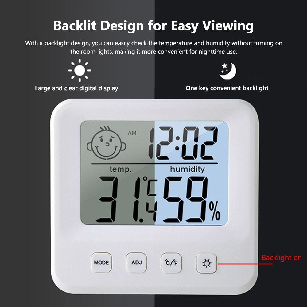Digital Indoor Thermometer Hygrometer with LCD Temperature & Humidity Monitor, Time Display, Comfort Indicator, Alarm Clock, ℃/℉ Switching - Ideal for Home, Office, Baby Room, Greenhouse
