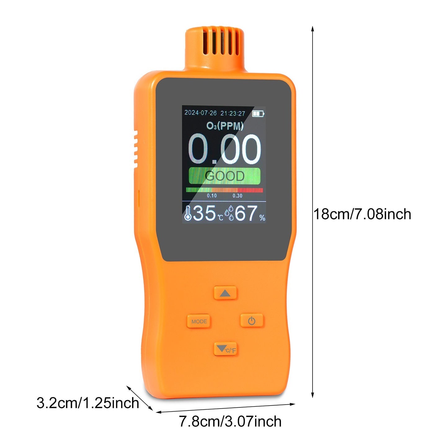 Portable O3 Ozone Detector & Air Quality Monitor with LCD, Temperature & Humidity Sensor, Adjustable Alarm
