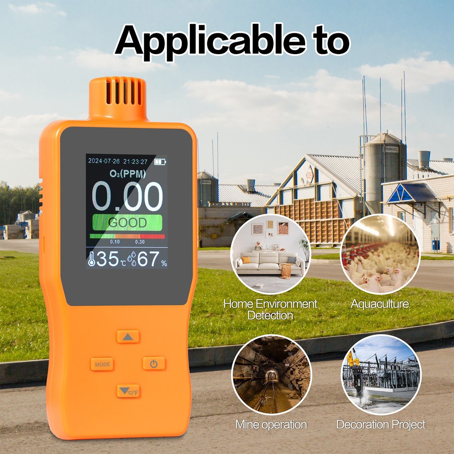 Portable O3 Ozone Detector & Air Quality Monitor with LCD, Temperature & Humidity Sensor, Adjustable Alarm