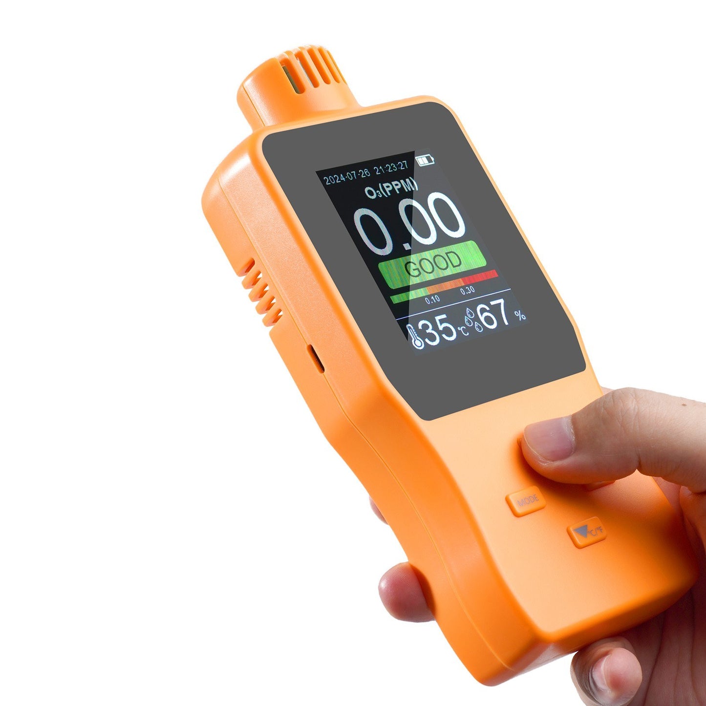 Portable O3 Ozone Detector & Air Quality Monitor with LCD, Temperature & Humidity Sensor, Adjustable Alarm
