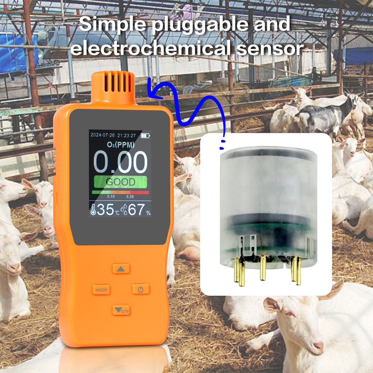 Portable O3 Ozone Detector & Air Quality Monitor with LCD, Temperature & Humidity Sensor, Adjustable Alarm