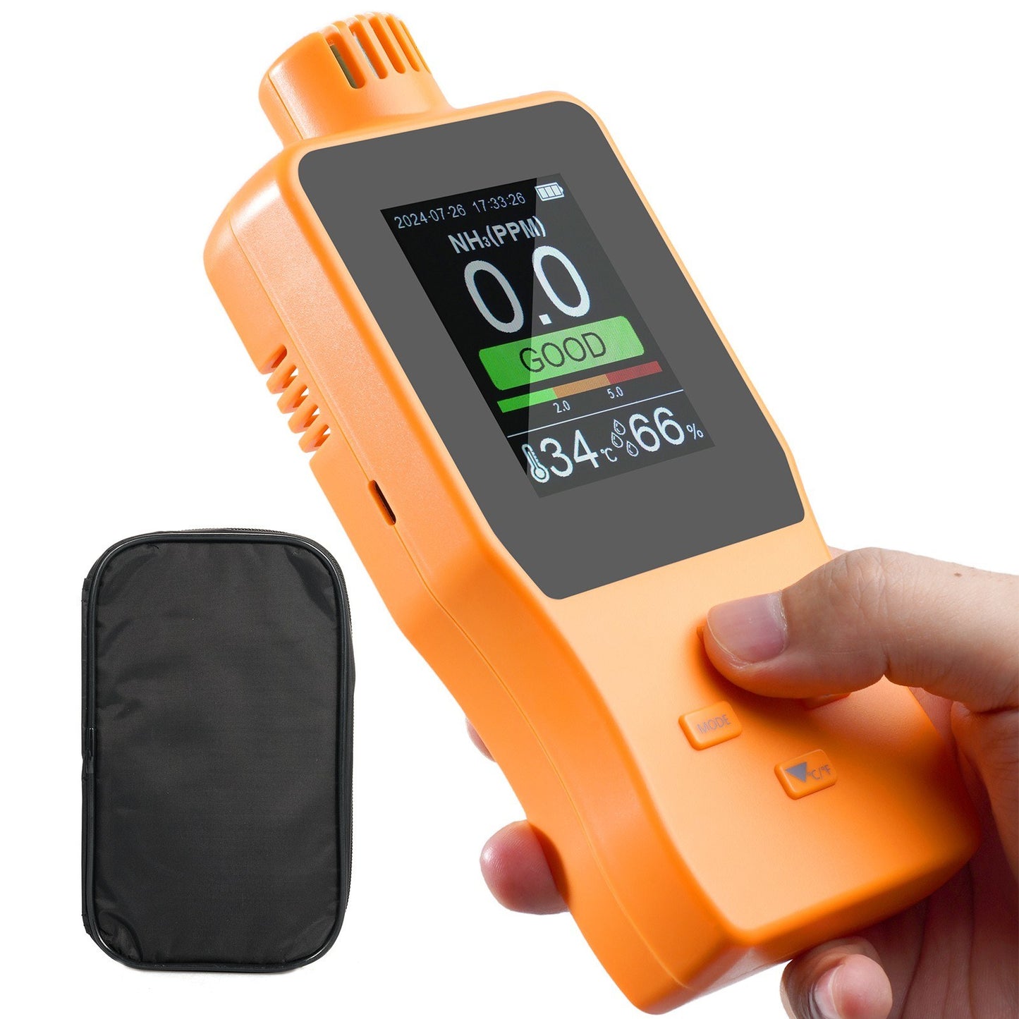 Digital Handheld Ammonia Gas Detector (0-100 PPM) with LCD Display - Temperature & Humidity Monitor for Poultry Farms