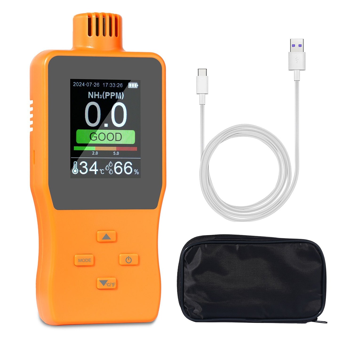 Digital Handheld Ammonia Gas Detector (0-100 PPM) with LCD Display - Temperature & Humidity Monitor for Poultry Farms