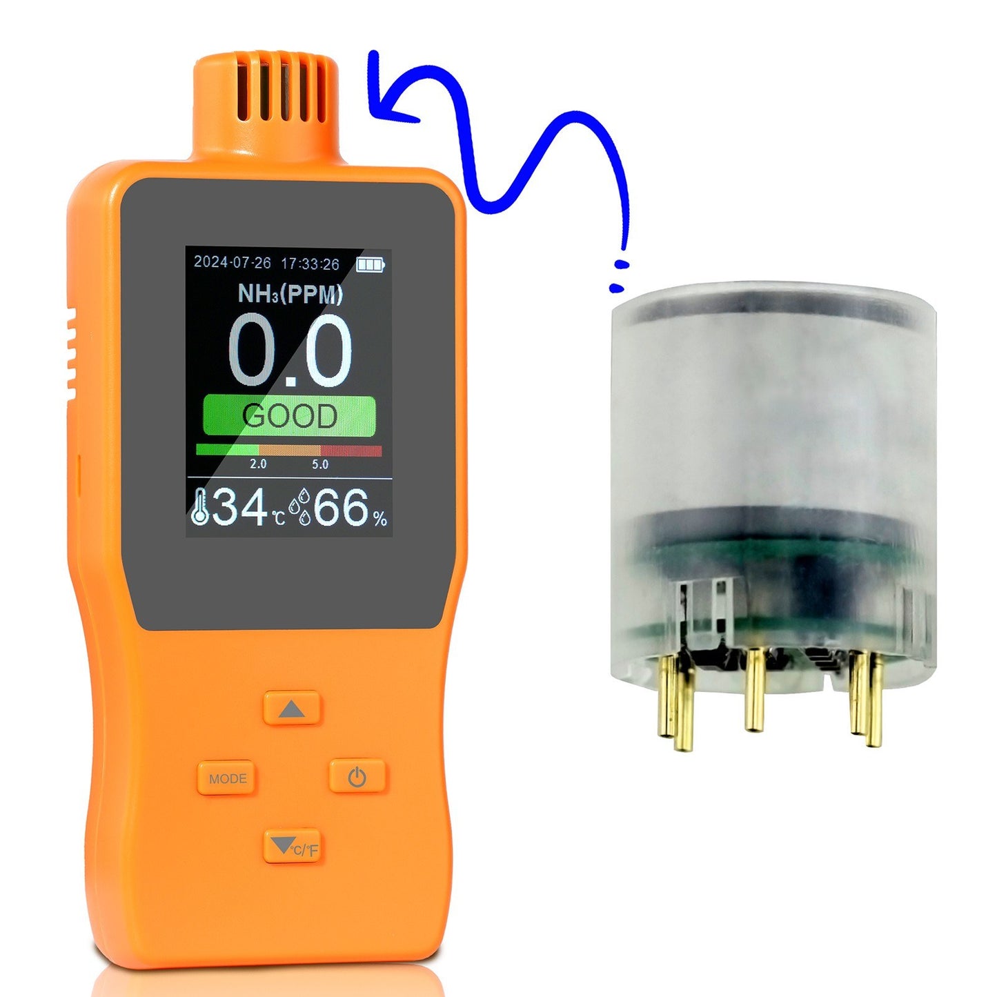 Digital Handheld Ammonia Gas Detector (0-100 PPM) with LCD Display - Temperature & Humidity Monitor for Poultry Farms
