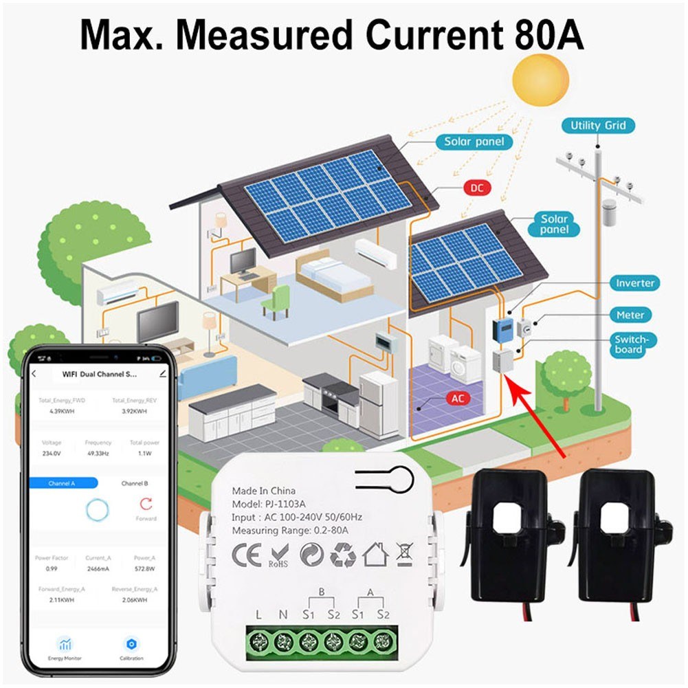 Smart WiFi Energy Switch with Real-time Power Monitoring & App Control - Tuya 2CT
