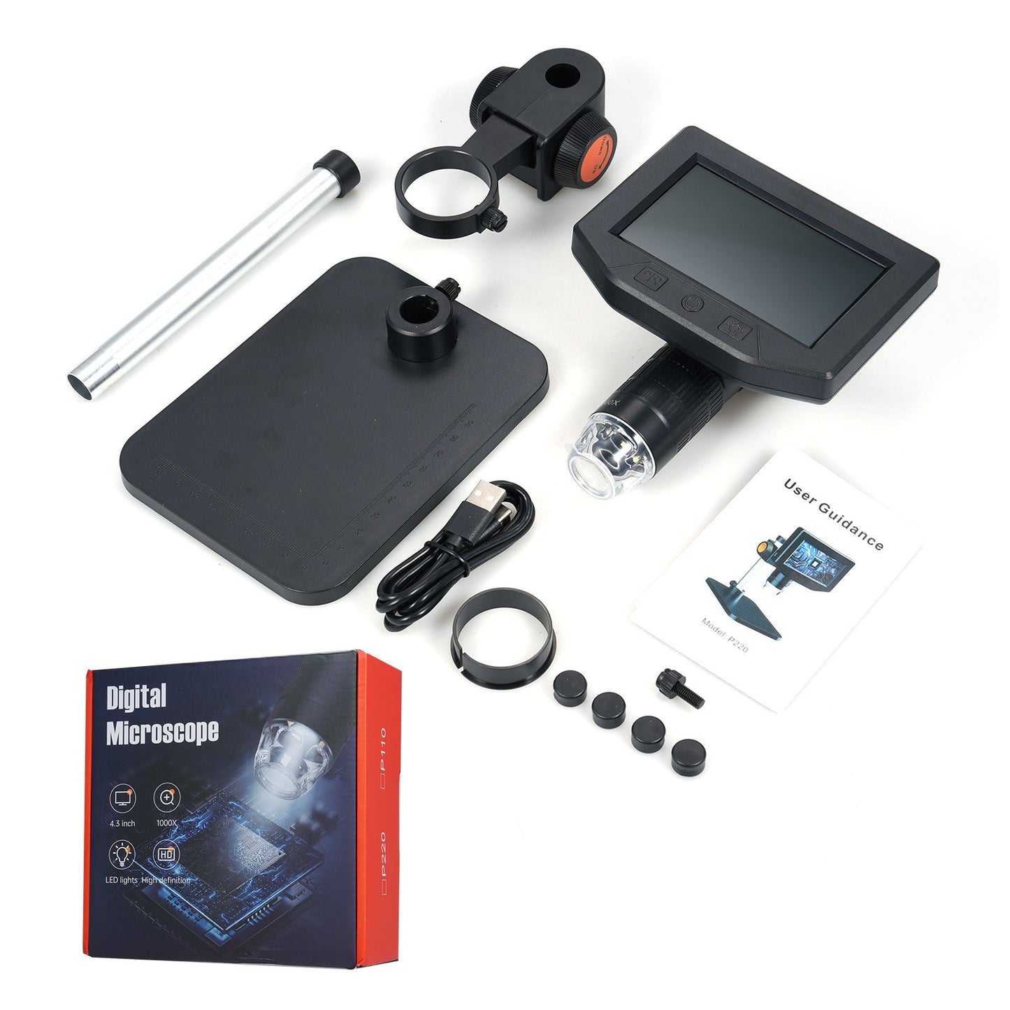 1080P 4.3-Inch HD Digital Microscope Camera, 1X-1000X Portable for PCB Electronics Repair with 8 LED Lights