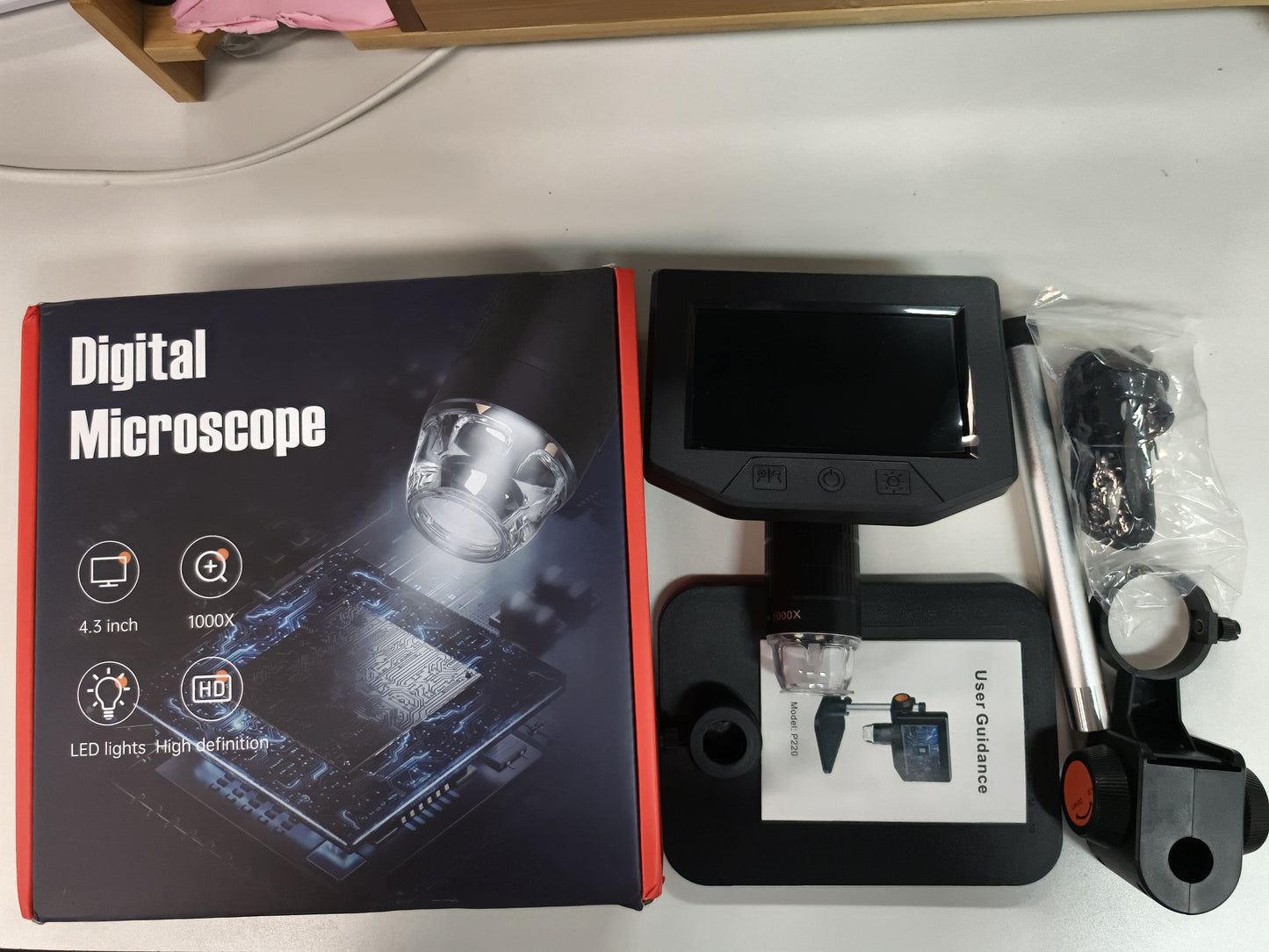 1080P 4.3-Inch HD Digital Microscope Camera, 1X-1000X Portable for PCB Electronics Repair with 8 LED Lights