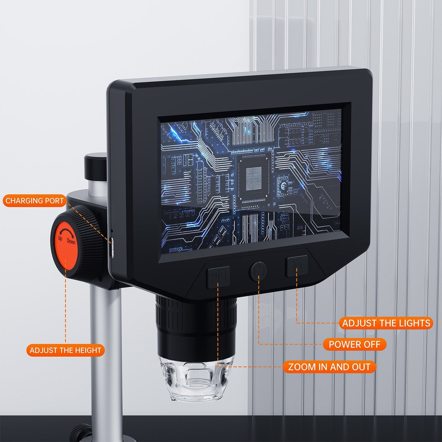 1080P 4.3-Inch HD Digital Microscope Camera, 1X-1000X Portable for PCB Electronics Repair with 8 LED Lights