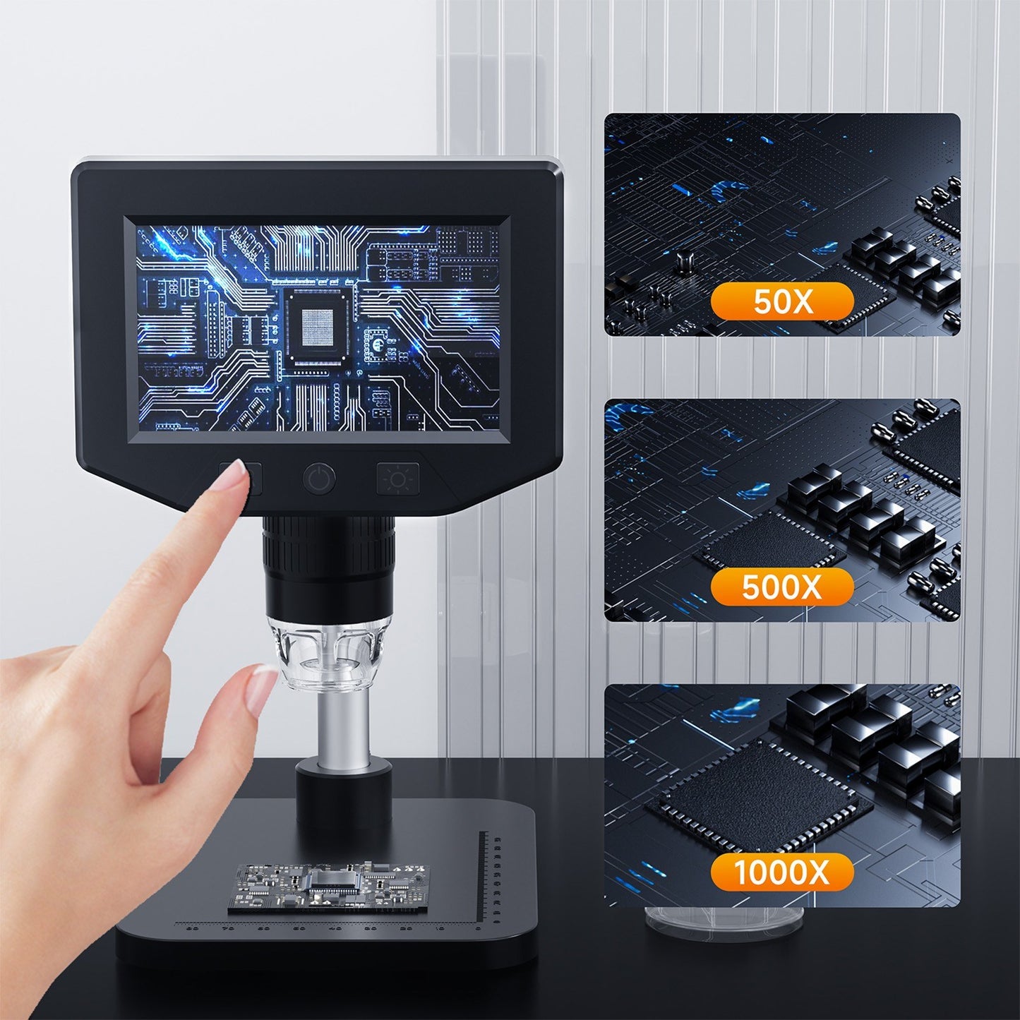 1080P 4.3-Inch HD Digital Microscope Camera, 1X-1000X Portable for PCB Electronics Repair with 8 LED Lights