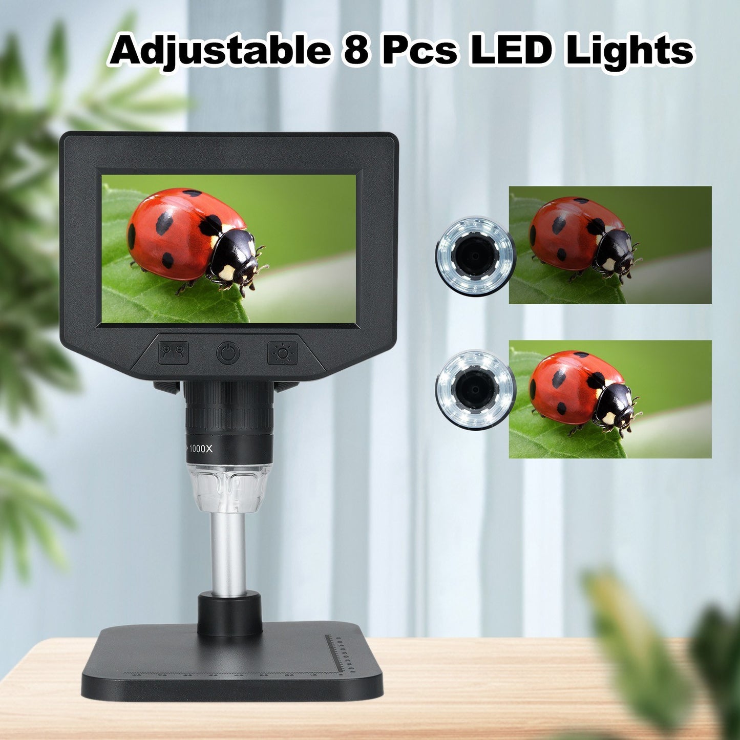 1080P 4.3-Inch HD Digital Microscope Camera, 1X-1000X Portable for PCB Electronics Repair with 8 LED Lights