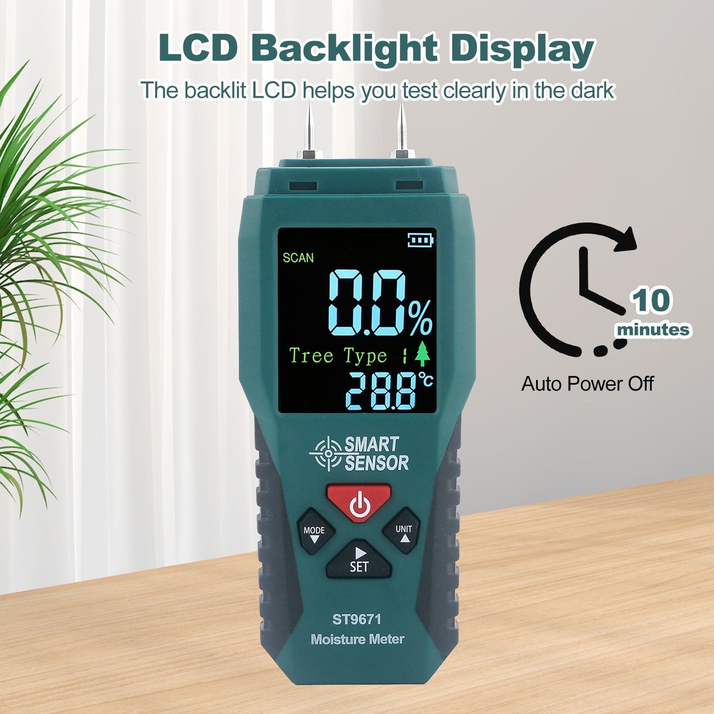 Pocket-Size SMART SENSOR Wood Moisture Meter with LCD Display - Pin Type Humidity Detector for Wood, Bamboo, Paper, Herbs, 4 Modes
