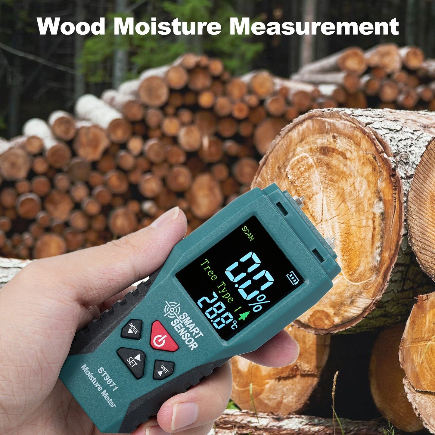 Pocket-Size SMART SENSOR Wood Moisture Meter with LCD Display - Pin Type Humidity Detector for Wood, Bamboo, Paper, Herbs, 4 Modes
