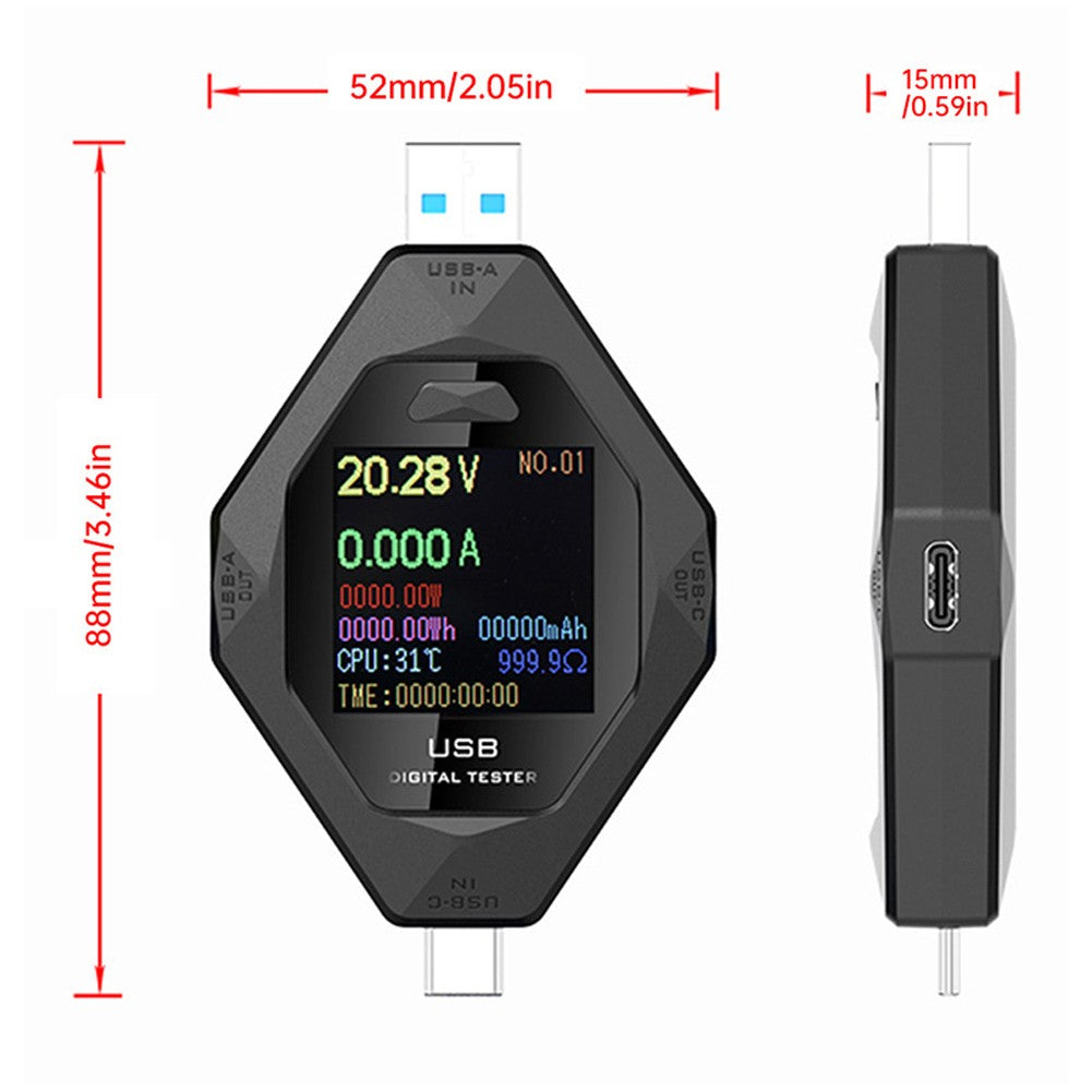 Multi-Function USB-C Digital Power Meter for Voltage, Current, & Charging Detection on Type-C and USB Devices
