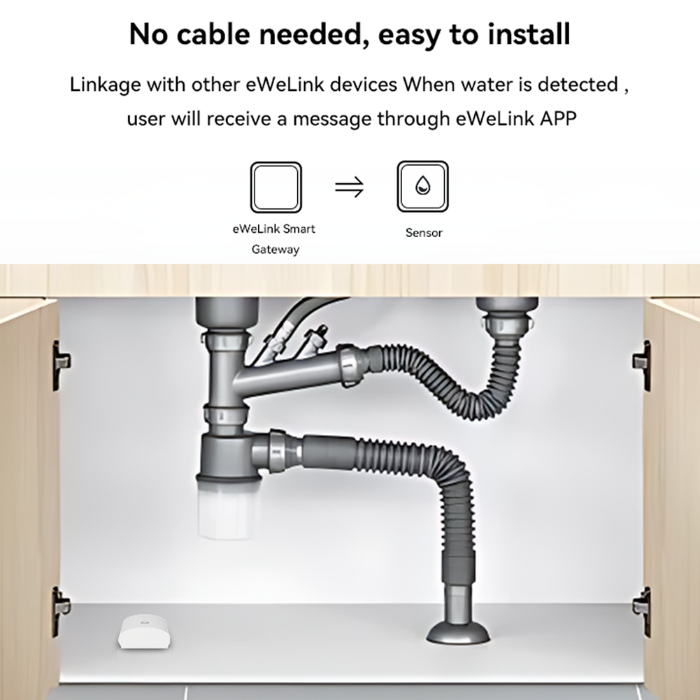 Zigbee Water Leak Sensor with Mobile App Control, High Precision Detection, Alarm Function & History Tracking, IP66 Waterproof
