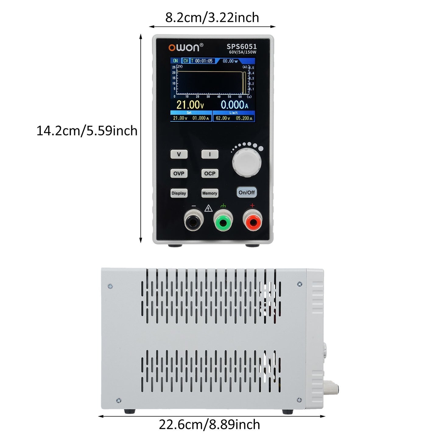 OWON SPS6051 Programmable Linear DC Power Supply with Silent Fanless Design & 2.8 TFT LCD