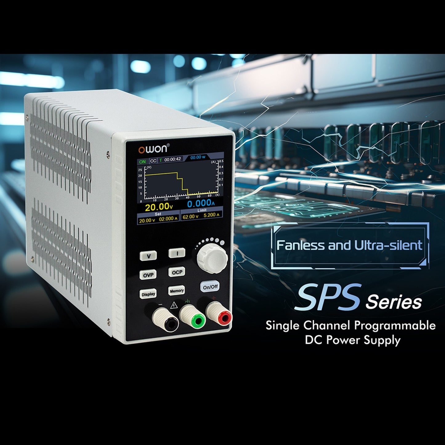 OWON SPS6051 Programmable Linear DC Power Supply with Silent Fanless Design & 2.8 TFT LCD