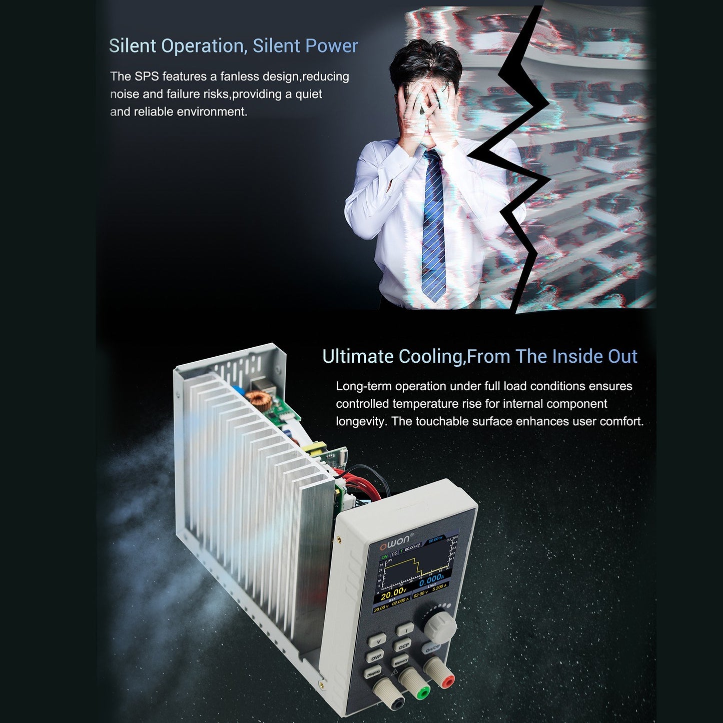 OWON SPS6051 Programmable Linear DC Power Supply with Silent Fanless Design & 2.8 TFT LCD
