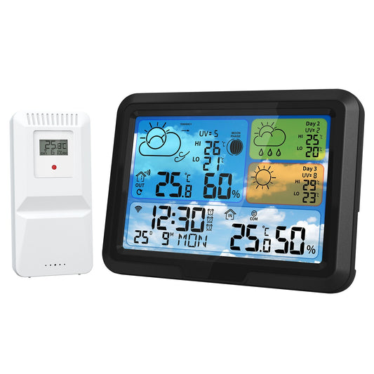 Smart WiFi Weather Station: Indoor/Outdoor Thermometer with App, Color Display, Digital Forecast, Moon Phase & UV Tracking