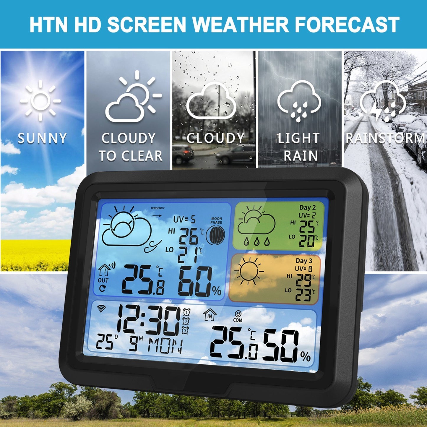 Smart WiFi Weather Station: Indoor/Outdoor Thermometer with App, Color Display, Digital Forecast, Moon Phase & UV Tracking