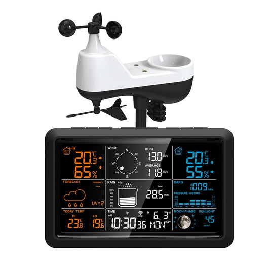 7.5 Color Display WiFi Smart Weather Station with Outdoor Sensor: Forecast, Temperature, Humidity, Wind & Rain