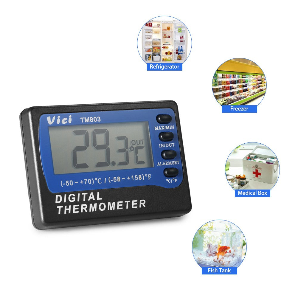 Vici Mini LCD Digital Thermometer: Celsius/Fahrenheit for Fridge/Freezer with Probe & Max/Min Display