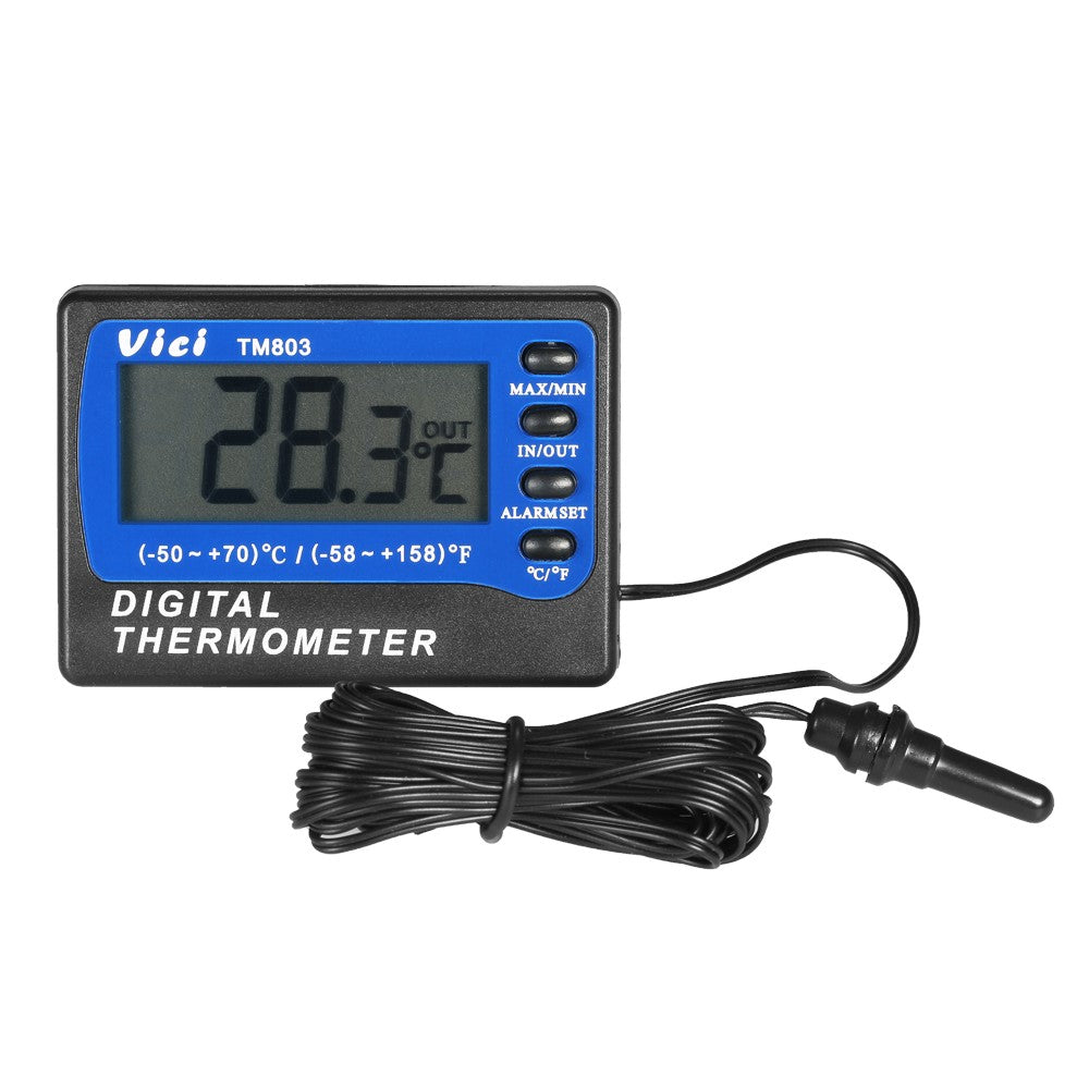 Vici Mini LCD Digital Thermometer: Celsius/Fahrenheit for Fridge/Freezer with Probe & Max/Min Display