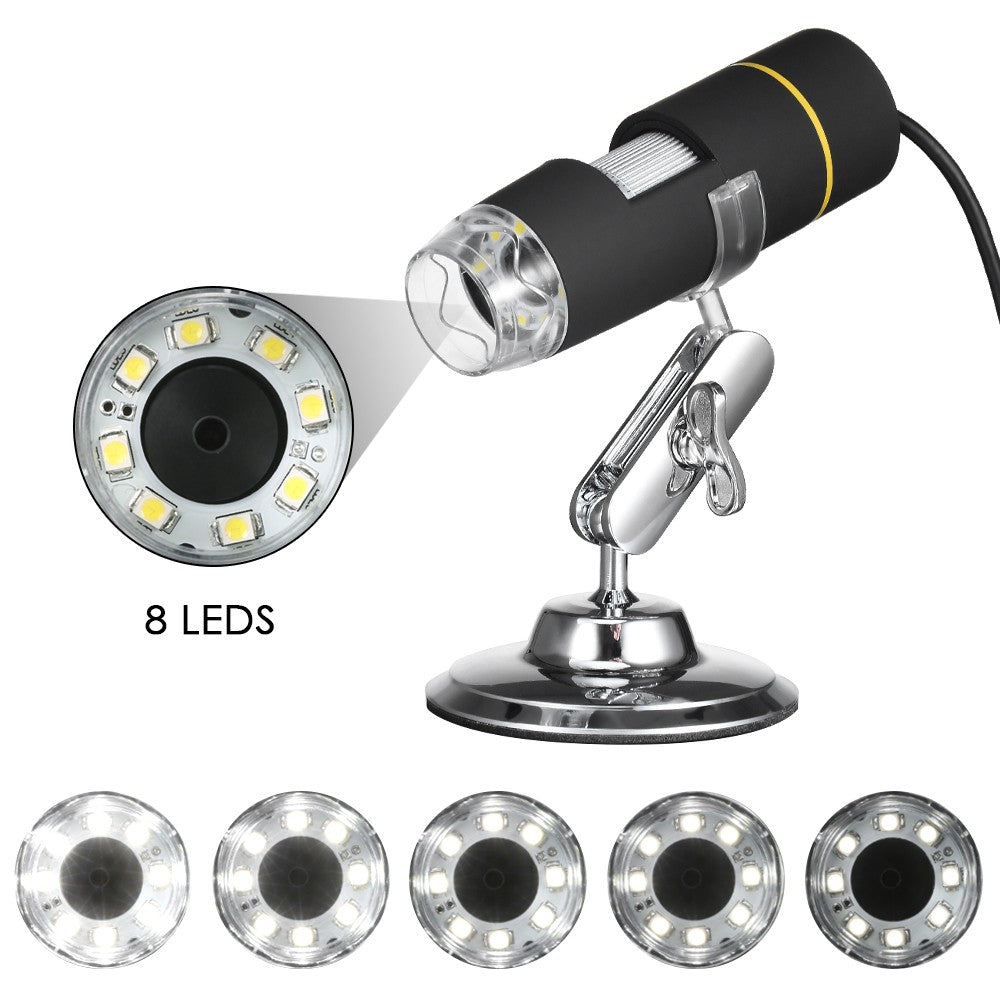 USB Digital Microscope, 1000X Magnification, OTG Endoscope, 8-LED Light with Stand