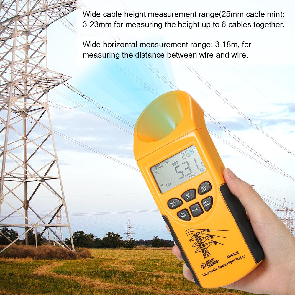 SMART SENSOR Ultrasonic Cable Height Meter: Handheld Digital LCD Tester for Overhead Cables 3-23m