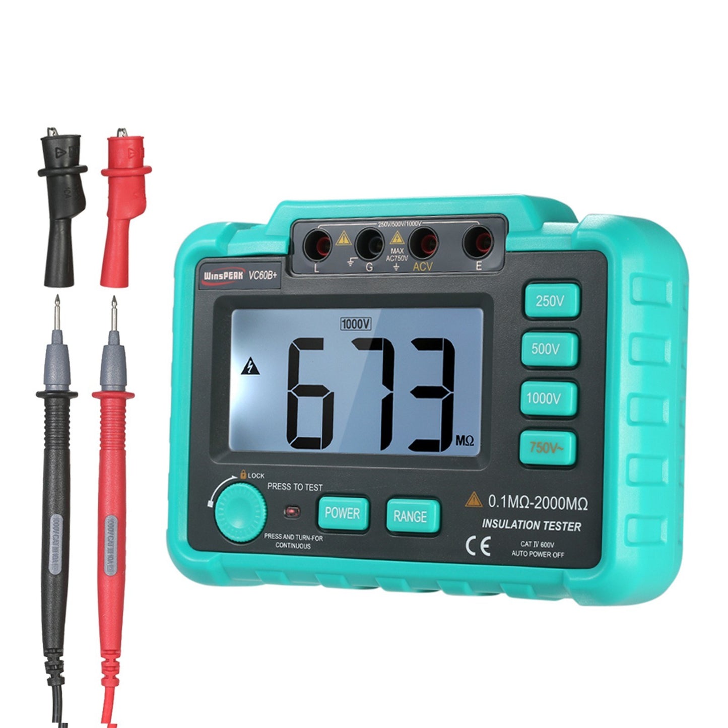WinsPEAK VC60B+ LCD Digital Megohmmeter 250V/500V/1000V Insulation Resistance Tester