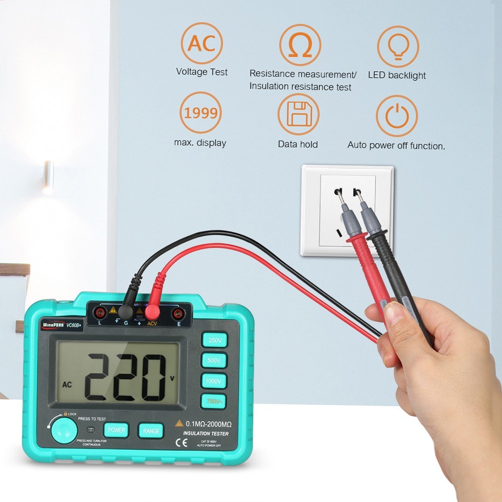 WinsPEAK VC60B+ LCD Digital Megohmmeter 250V/500V/1000V Insulation Resistance Tester
