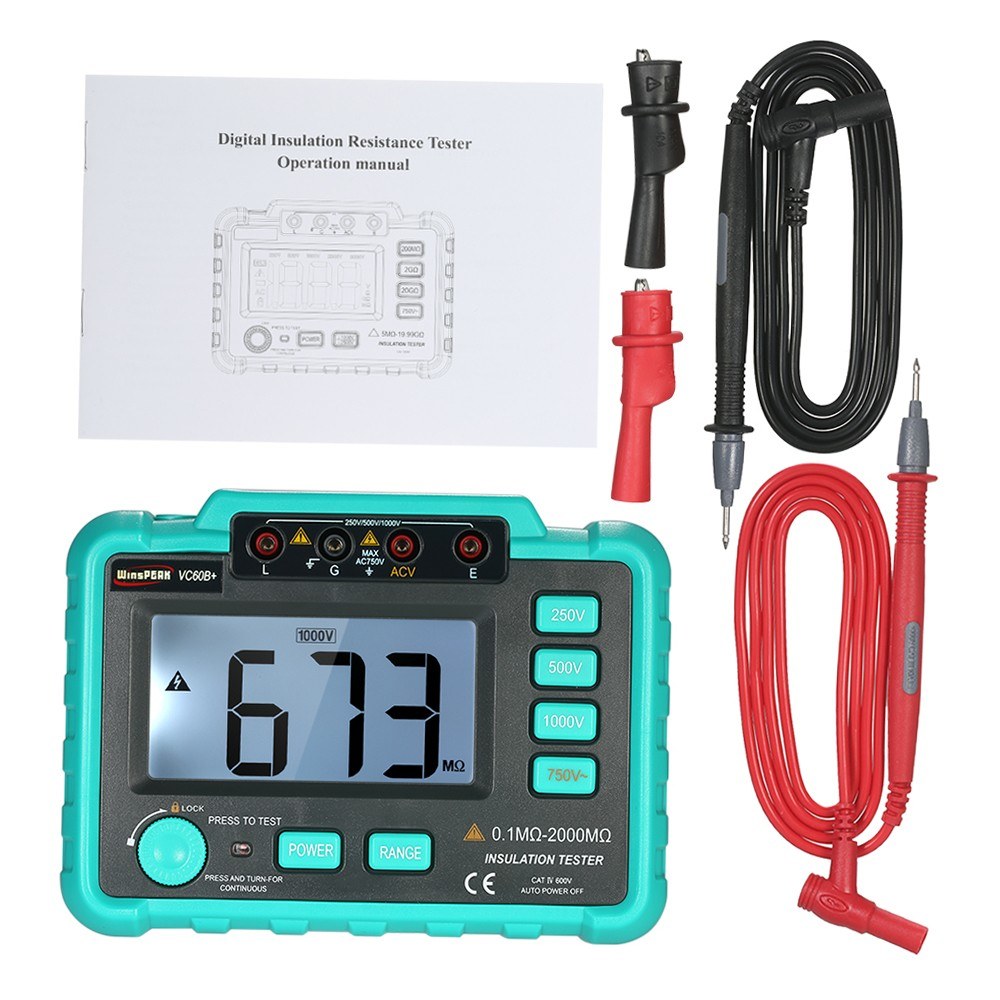 WinsPEAK VC60B+ LCD Digital Megohmmeter 250V/500V/1000V Insulation Resistance Tester