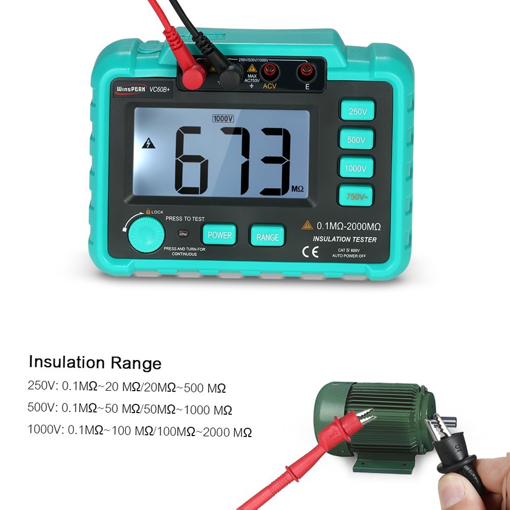 WinsPEAK VC60B+ LCD Digital Megohmmeter 250V/500V/1000V Insulation Resistance Tester