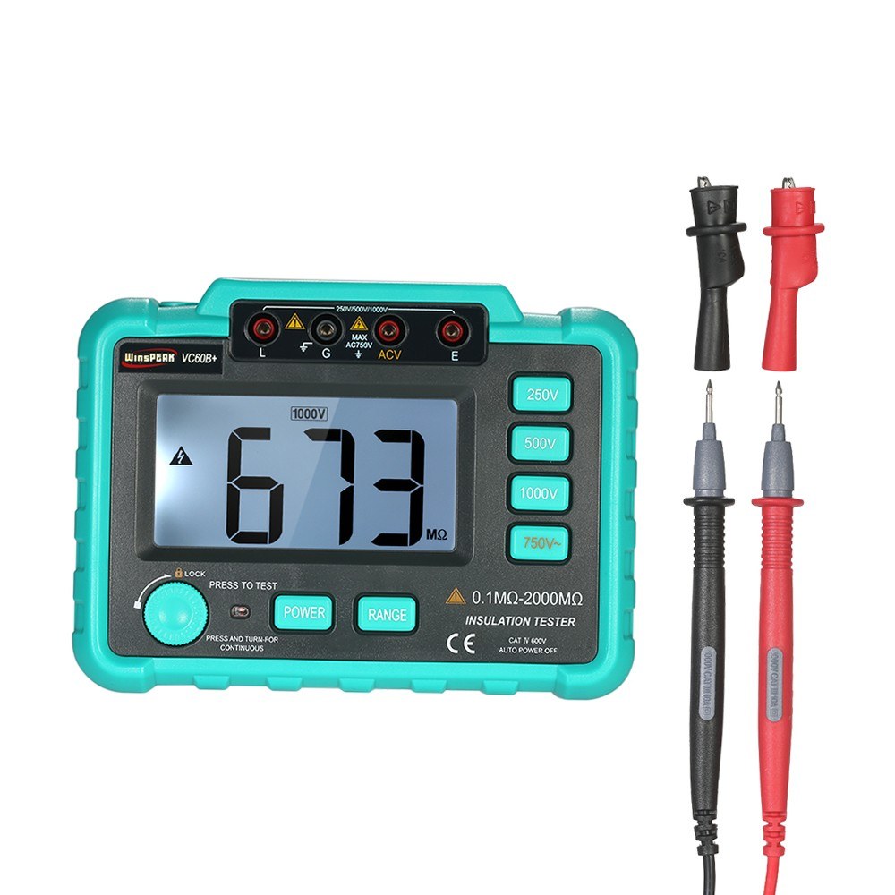 WinsPEAK VC60B+ LCD Digital Megohmmeter 250V/500V/1000V Insulation Resistance Tester