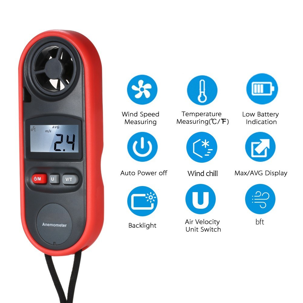 Handheld Mini Digital Anemometer with Beaufort Scale, IP67 Thermometer, Backlit LCD, Max/AVG Mode, Pocket Wind Speed & Temperature Meter