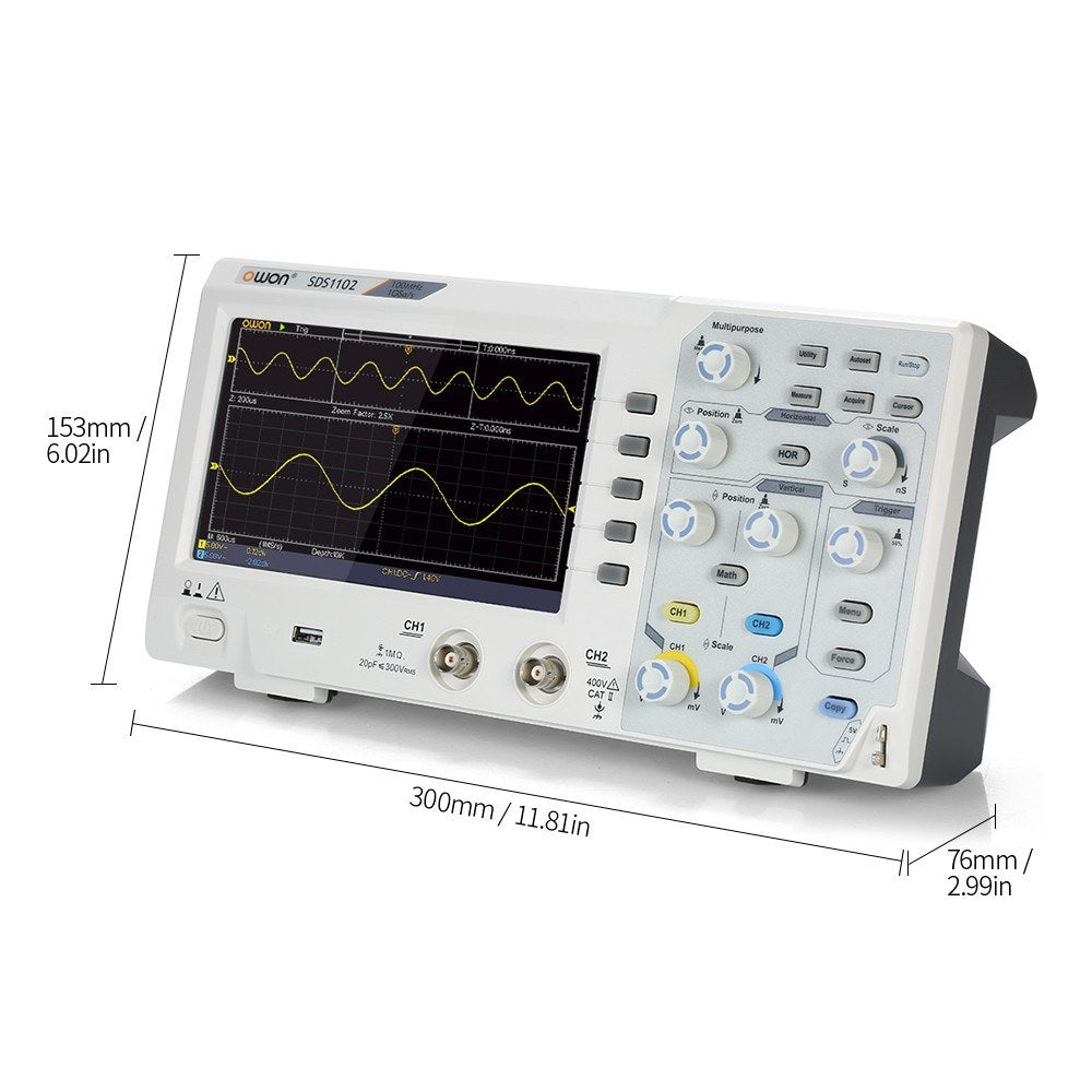 Owon SDS1102 Digital Storage Oscilloscope - 2CH, 100MHz, 1GS/s, 7 LCD Display