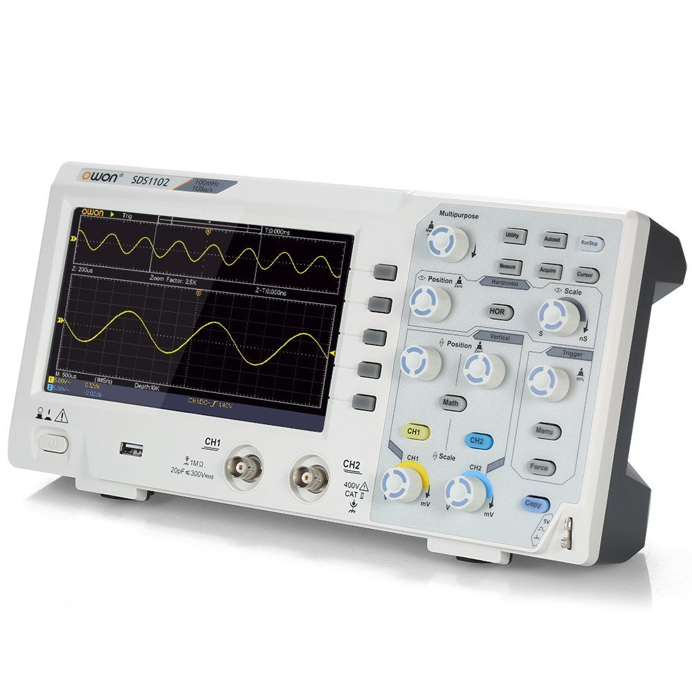 Owon SDS1102 Digital Storage Oscilloscope - 2CH, 100MHz, 1GS/s, 7 LCD Display