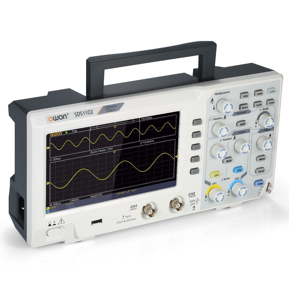 Owon SDS1102 Digital Storage Oscilloscope - 2CH, 100MHz, 1GS/s, 7 LCD Display