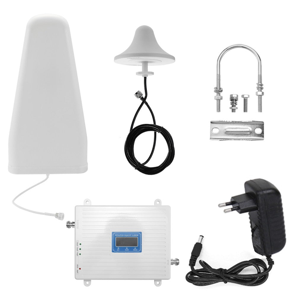 Universal 110-220V Tri-Band Signal Booster Kit: 900/1800/2100 GSM DCS WCDMA 4G/3G/2G LTE Intelligent Repeater