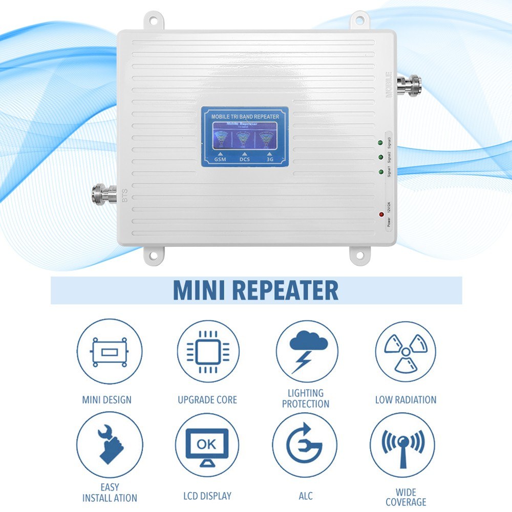 Universal 110-220V Tri-Band Signal Booster Kit: 900/1800/2100 GSM DCS WCDMA 4G/3G/2G LTE Intelligent Repeater